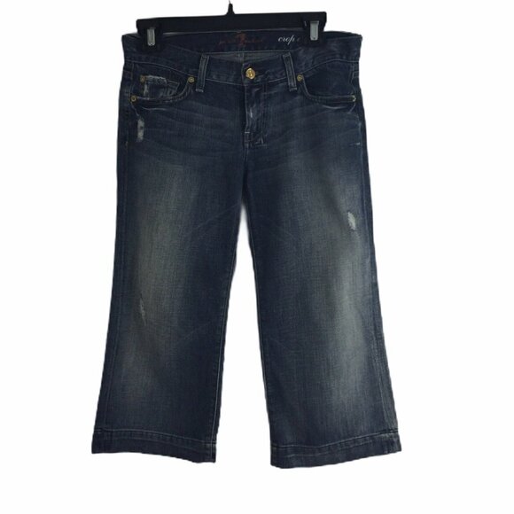 7 For All Mankind Crop Dojo Denim Jeans Pants Blue - Picture 1 of 9